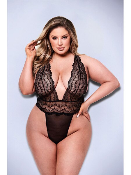 Baci Sexy Deep V Lace Teddy - Queen Size
