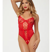 Heart Mesh Teddy - Red - One size Queen