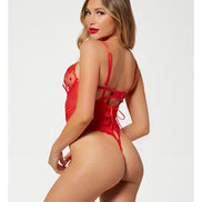 Heart Mesh Teddy - Red - One size Queen