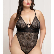 Floral Lace Teddy-Black- one size XL